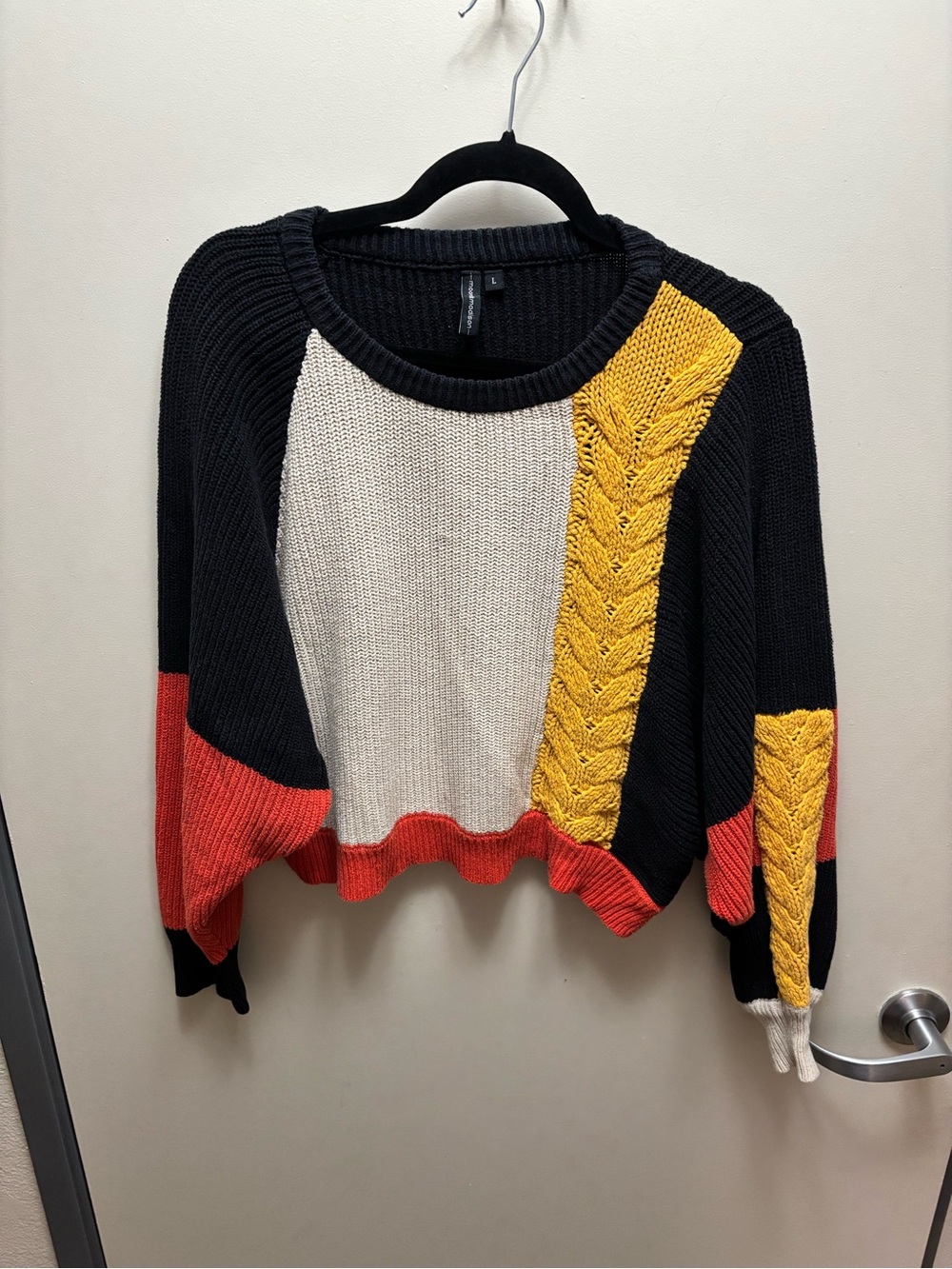 moon & madison Black, Cream, Yellow & Orange Colorblock Cable Knit Sweater